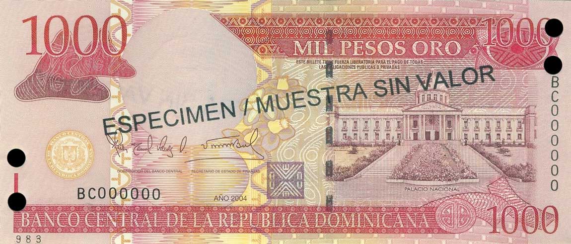 Front of Dominican Republic p173s3: 1000 Pesos Oro from 2004
