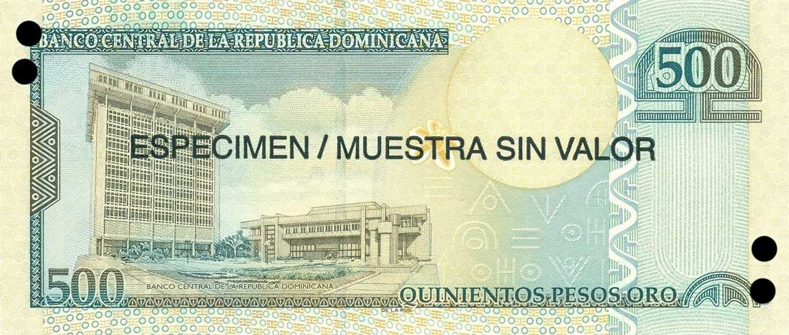 Back of Dominican Republic p179s1: 500 Pesos Oro from 2006