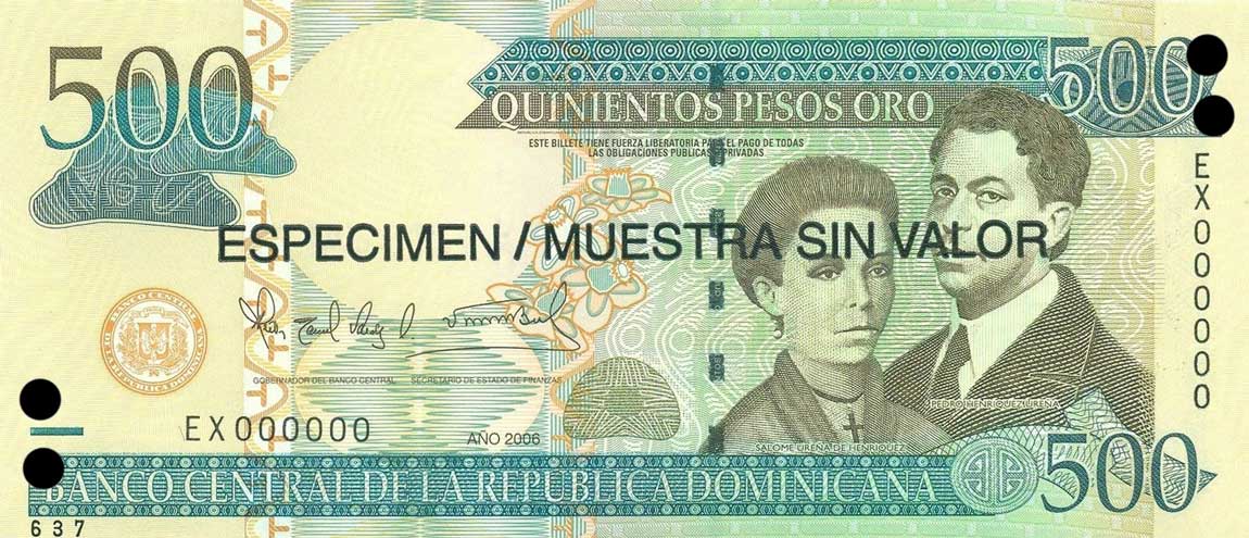 Front of Dominican Republic p179s1: 500 Pesos Oro from 2006