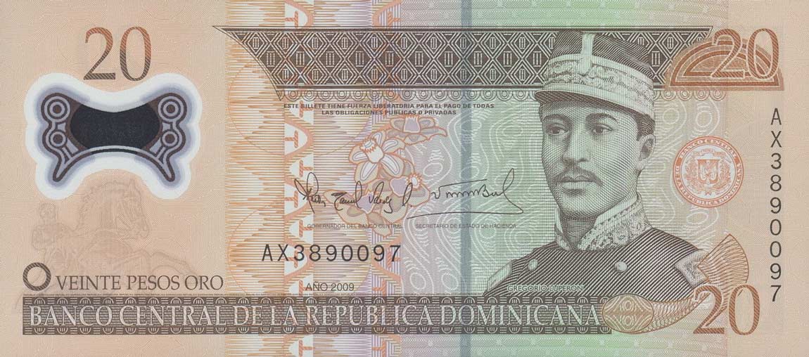 Front of Dominican Republic p182a: 20 Pesos Oro from 2009