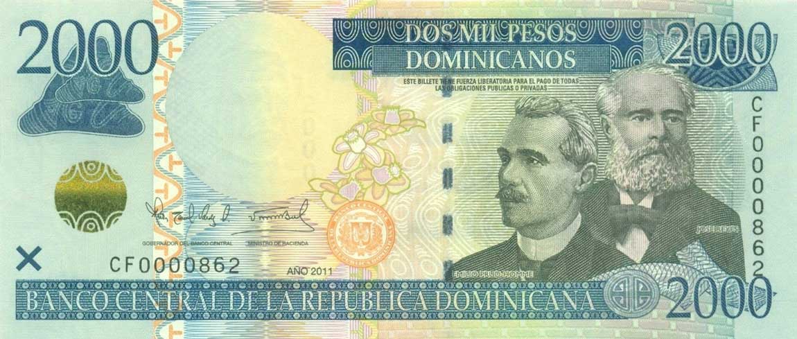 Front of Dominican Republic p188a: 2000 Pesos Dominicanos from 2011