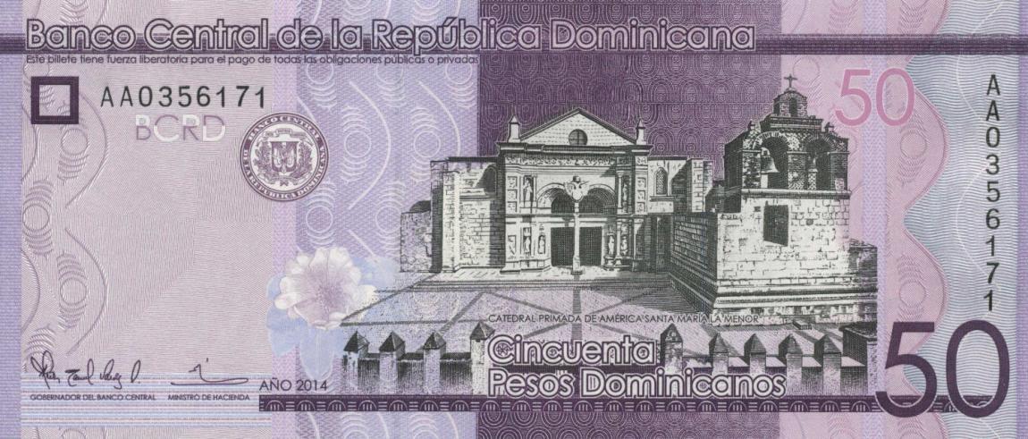 Front of Dominican Republic p189a: 50 Pesos Dominicanos from 2014