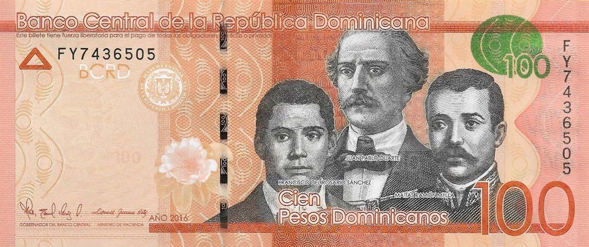 Front of Dominican Republic p190c: 100 Pesos Dominicanos from 2016