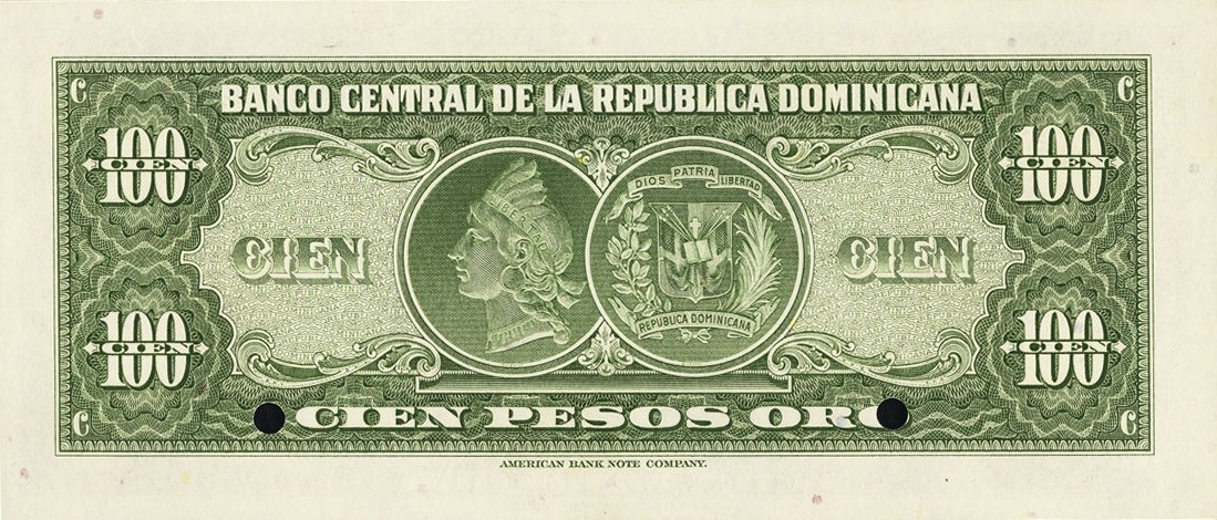 Back of Dominican Republic p76s: 100 Pesos Oro from 1956