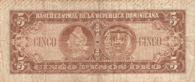 Back of Dominican Republic p81: 5 Pesos Oro from 1959