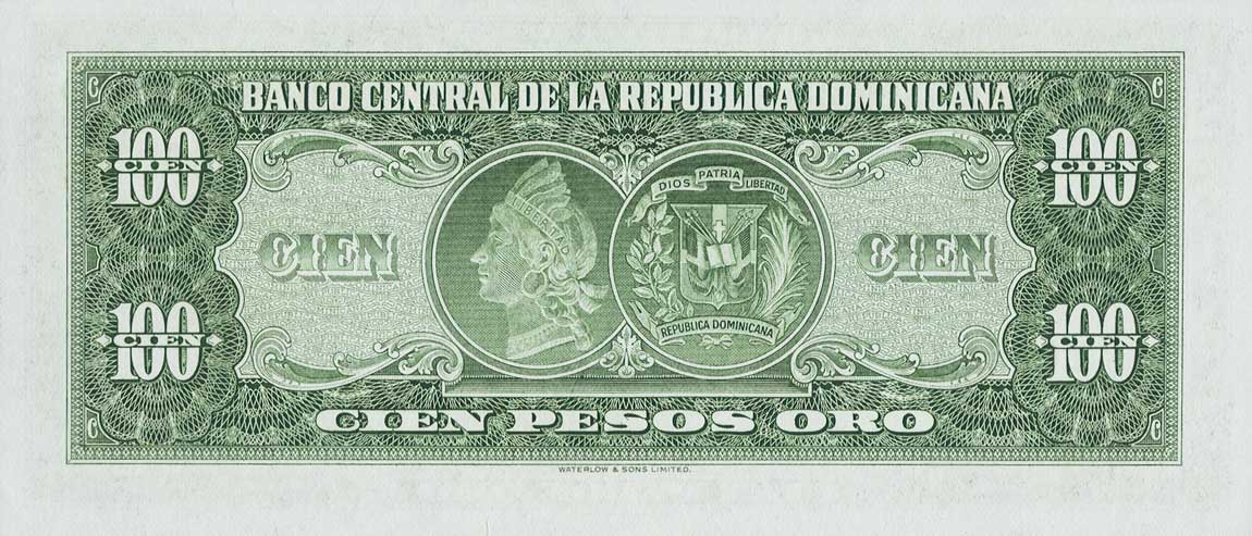 Back of Dominican Republic p84: 100 Pesos Oro from 1959