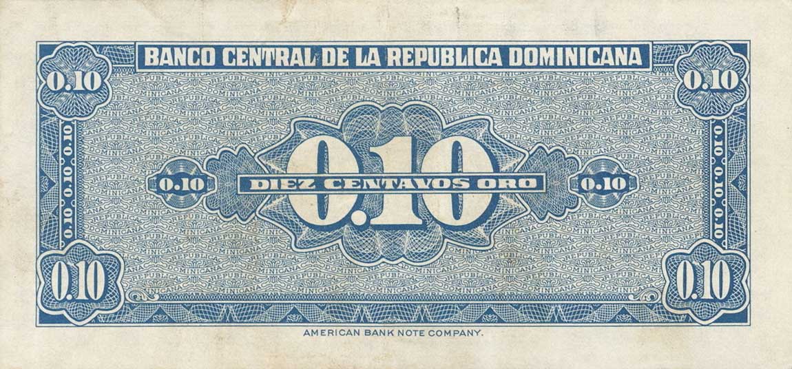 Back of Dominican Republic p85a: 10 Centavos Oro from 1961