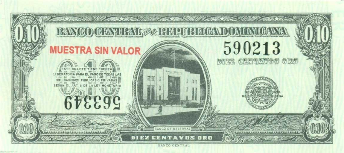 Front of Dominican Republic p86s: 10 Centavos Oro from 1961