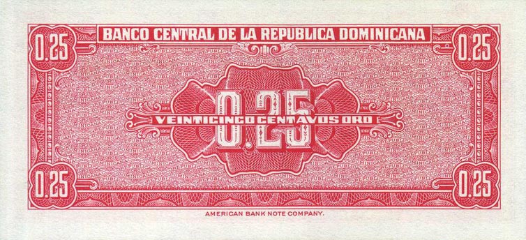 Back of Dominican Republic p87a: 25 Centavos Oro from 1961