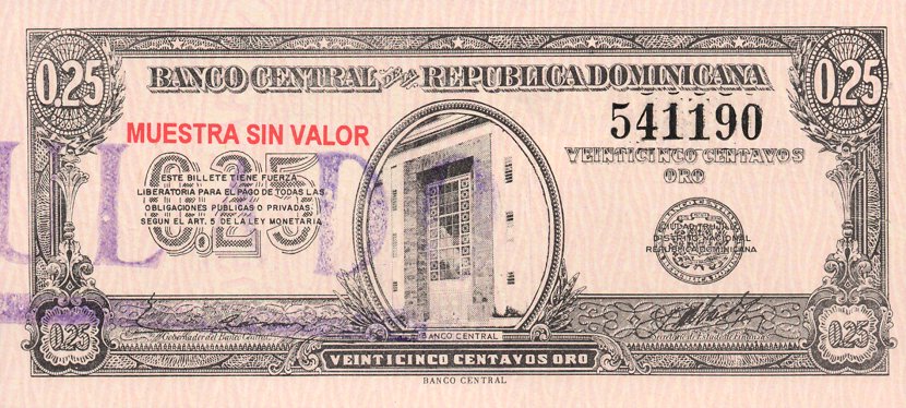 Front of Dominican Republic p88s: 25 Centavos Oro from 1961