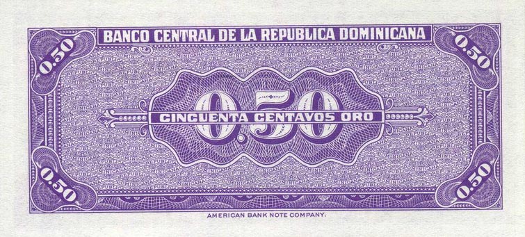 Back of Dominican Republic p89a: 50 Centavos Oro from 1961