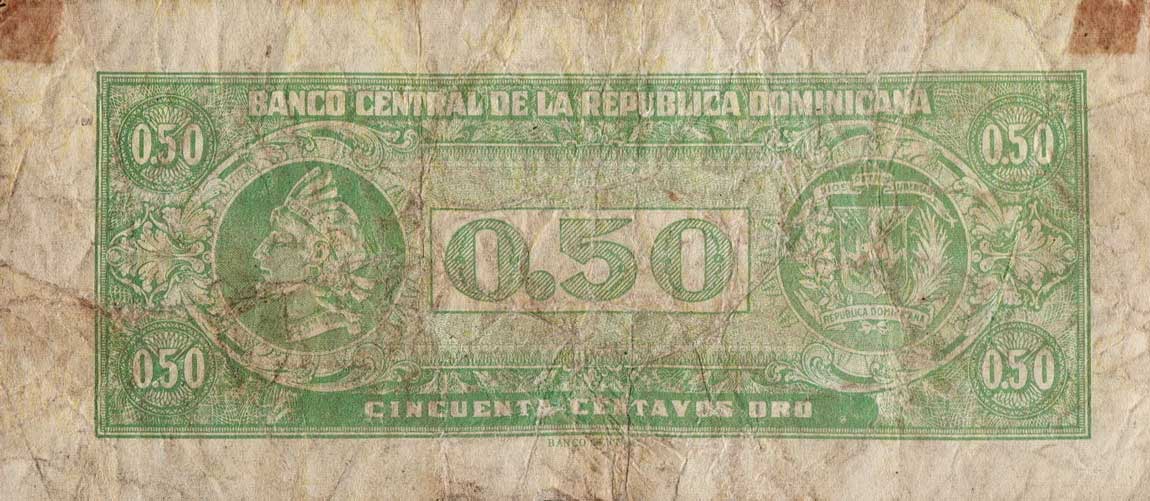 Back of Dominican Republic p90a: 50 Centavos Oro from 1961