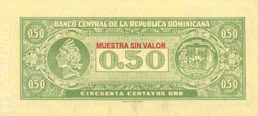 Back of Dominican Republic p90s: 50 Centavos Oro from 1961