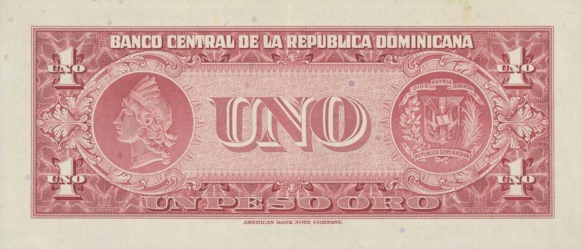 Back of Dominican Republic p91a: 1 Peso Oro from 1962