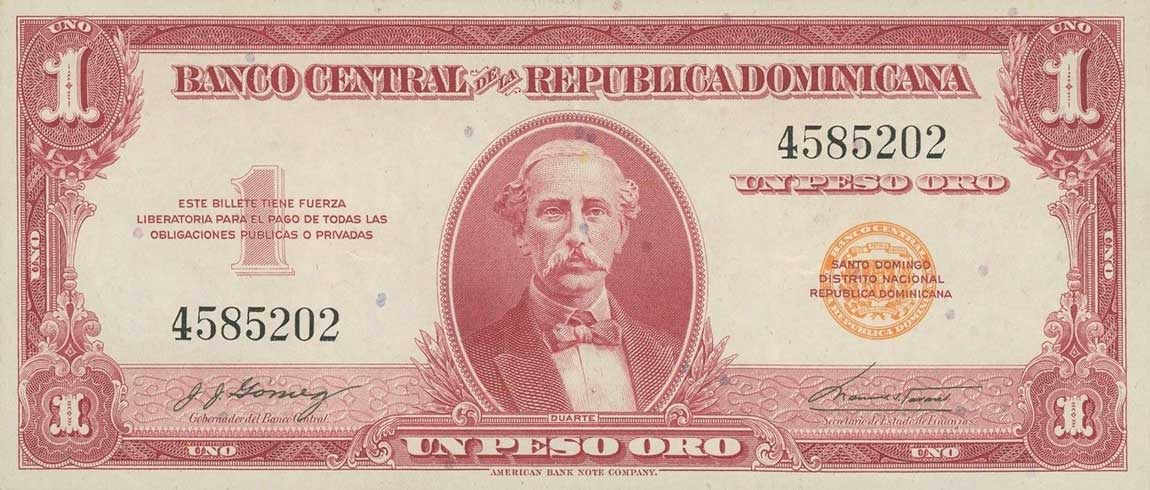 Front of Dominican Republic p91a: 1 Peso Oro from 1962