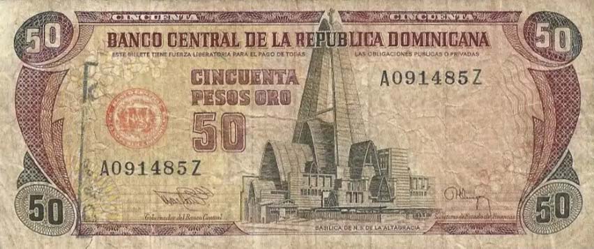 Front of Dominican Republic p135b: 50 Pesos Oro from 1994