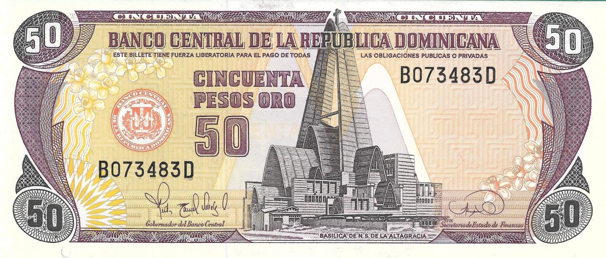 Front of Dominican Republic p149a: 50 Pesos Oro from 1995