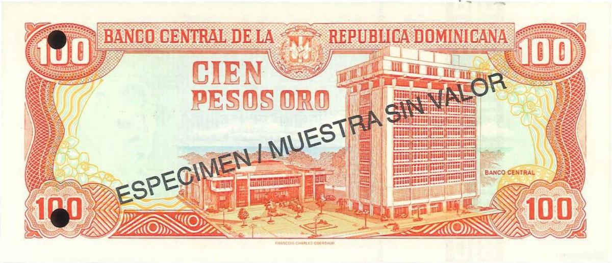 Back of Dominican Republic p156s1: 100 Pesos Oro from 1997