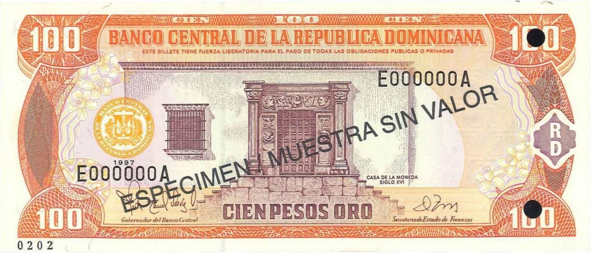 Front of Dominican Republic p156s1: 100 Pesos Oro from 1997