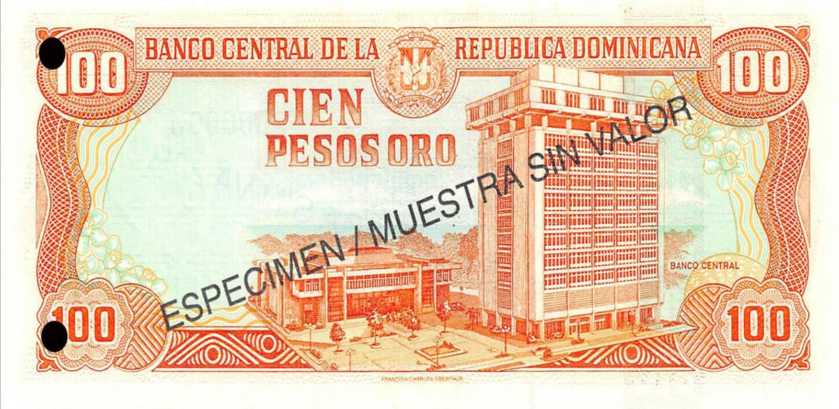 Back of Dominican Republic p156s2: 100 Pesos Oro from 1998