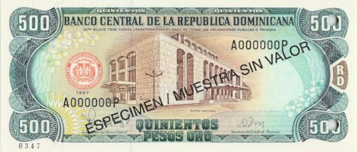 Front of Dominican Republic p157s2: 500 Pesos Oro from 1997