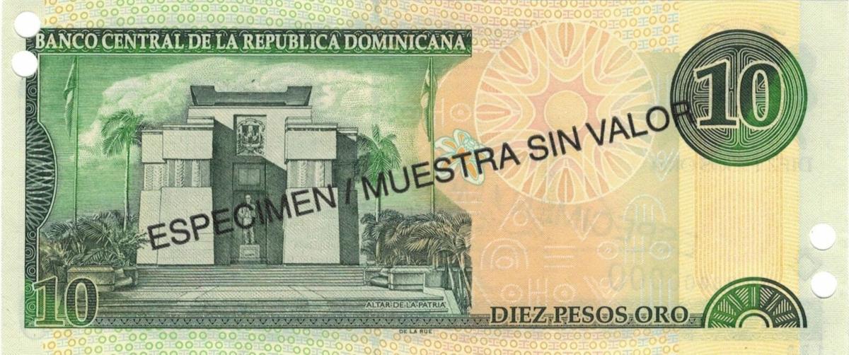 Back of Dominican Republic p165s2: 10 Pesos Oro from 2001