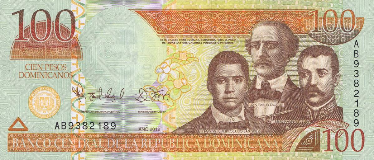 Front of Dominican Republic p184b: 100 Pesos Dominicanos from 2012