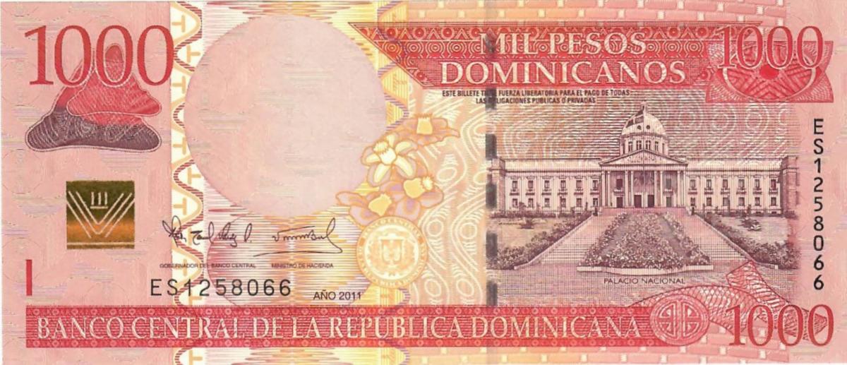 Front of Dominican Republic p187a: 1000 Pesos Dominicanos from 2011