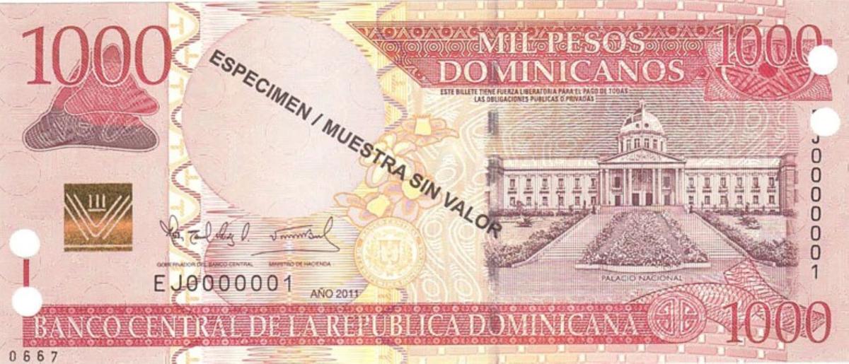 Front of Dominican Republic p187s: 1000 Pesos Dominicanos from 2010