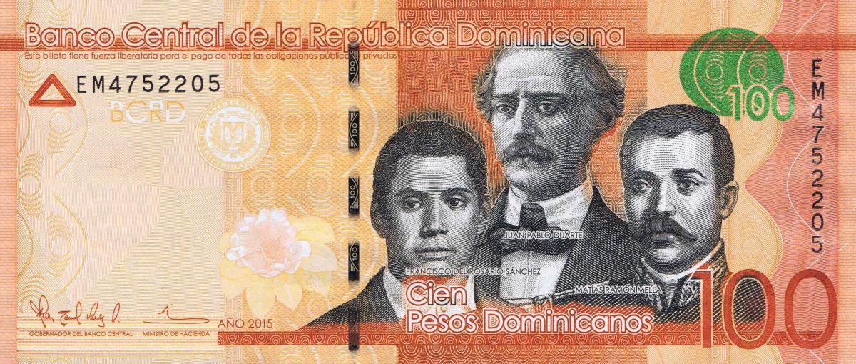 Front of Dominican Republic p190b: 100 Pesos Dominicanos from 2015