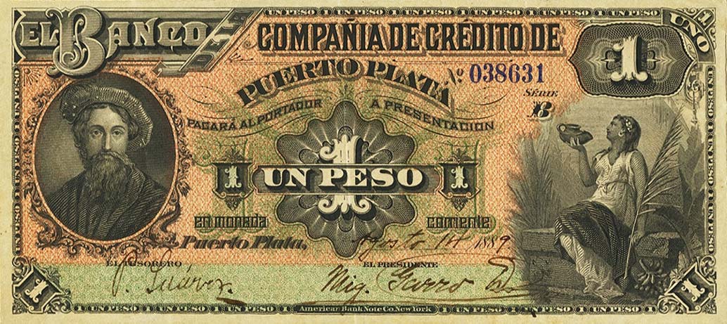 Front of Dominican Republic pS103a: 1 Peso from 1880