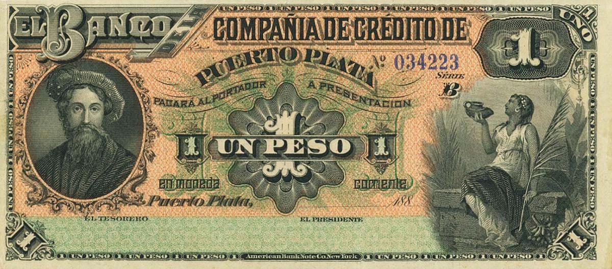 Front of Dominican Republic pS103r: 1 Peso from 1880