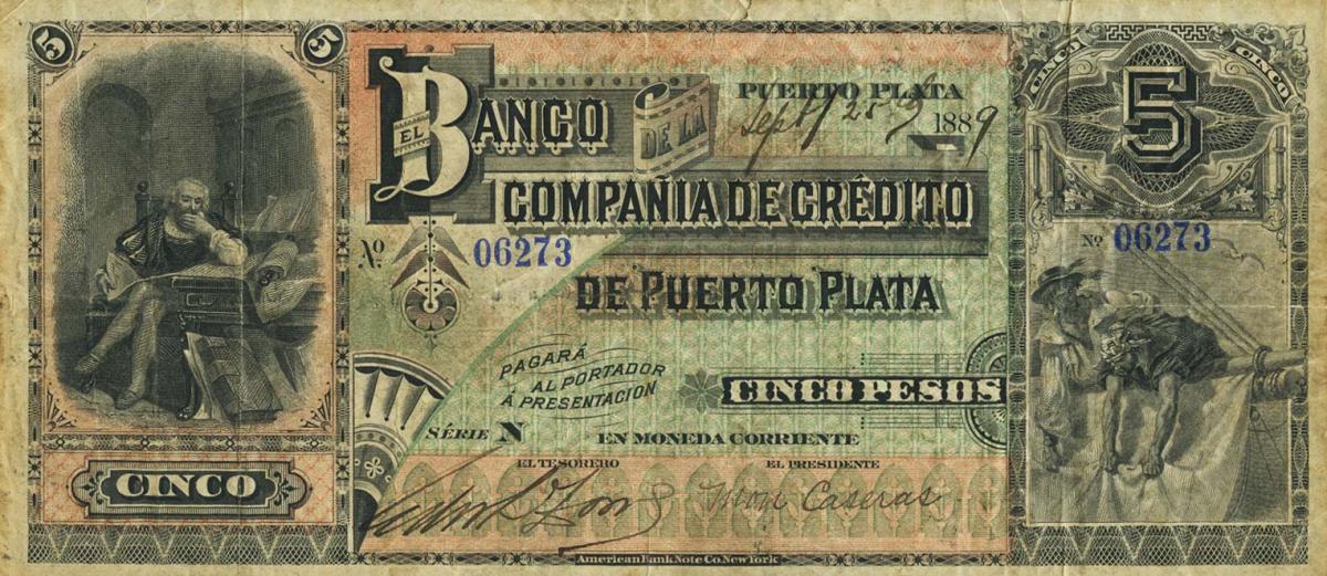 Back of Dominican Republic pS105a: 5 Pesos from 1880