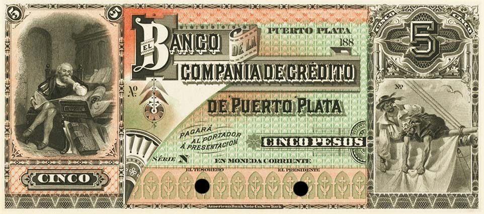 Front of Dominican Republic pS105p: 5 Pesos from 1880