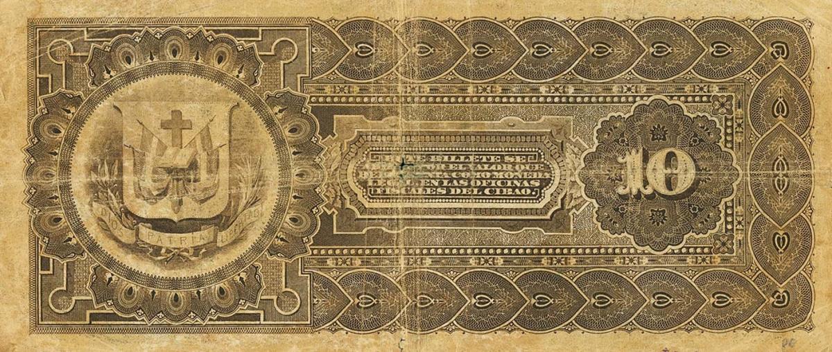 Back of Dominican Republic pS106r: 10 Pesos from 1880