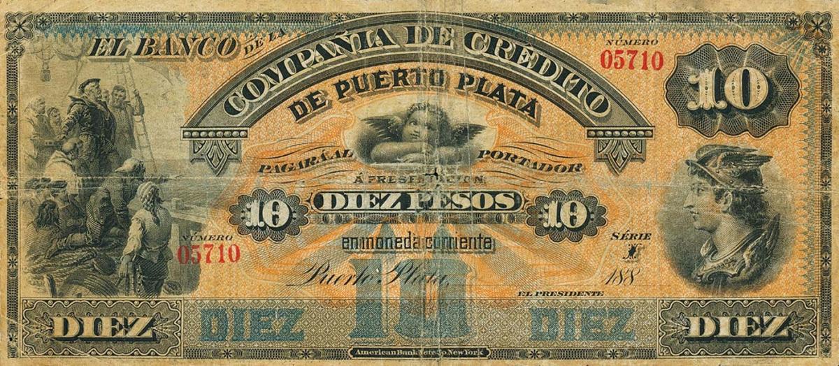 Front of Dominican Republic pS106r: 10 Pesos from 1880