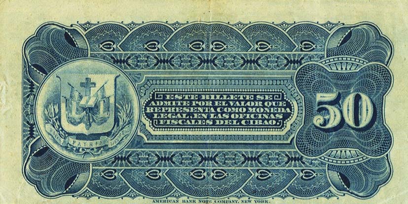 Back of Dominican Republic pS112: 50 Centavos from 1899