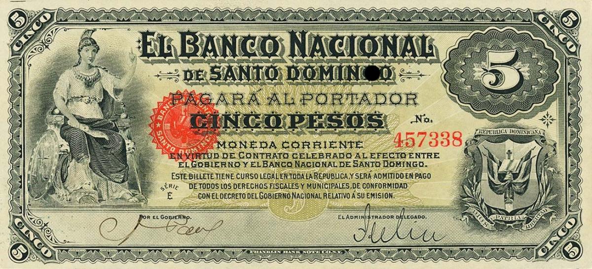 Front of Dominican Republic pS133: 5 Pesos from 1889