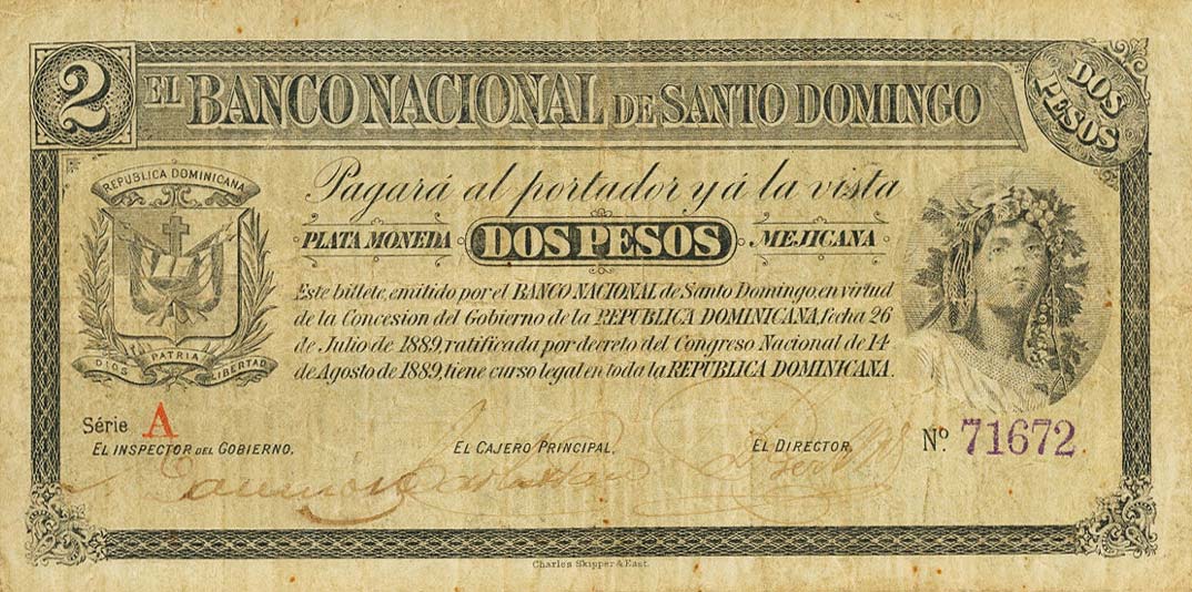 Front of Dominican Republic pS142: 2 Pesos from 1889