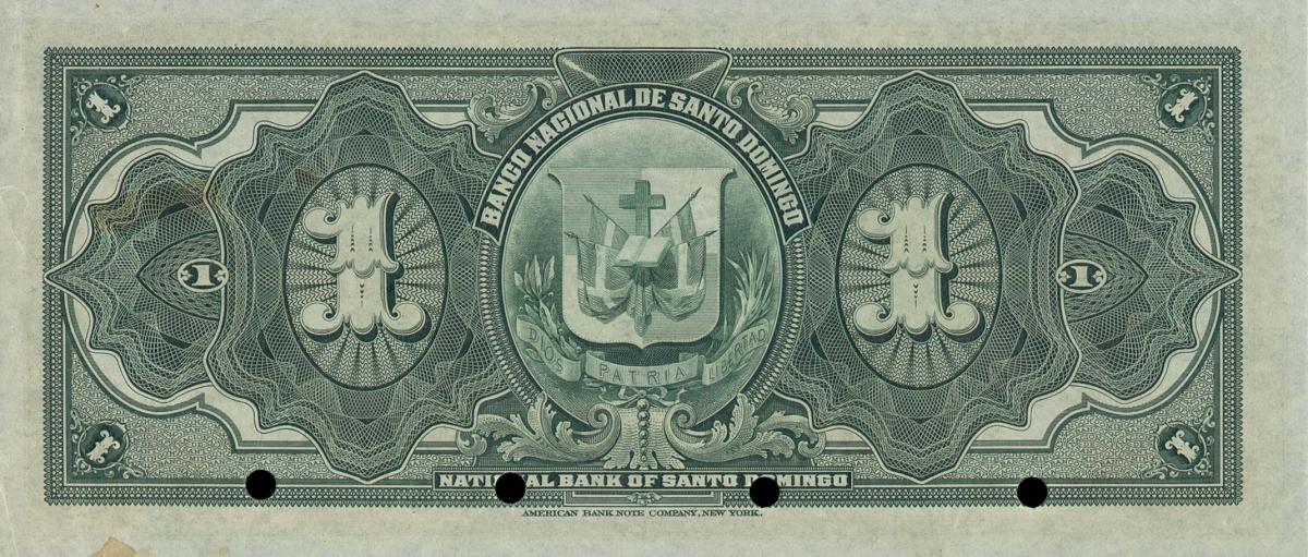 Back of Dominican Republic pS151s: 1 Peso from 1912