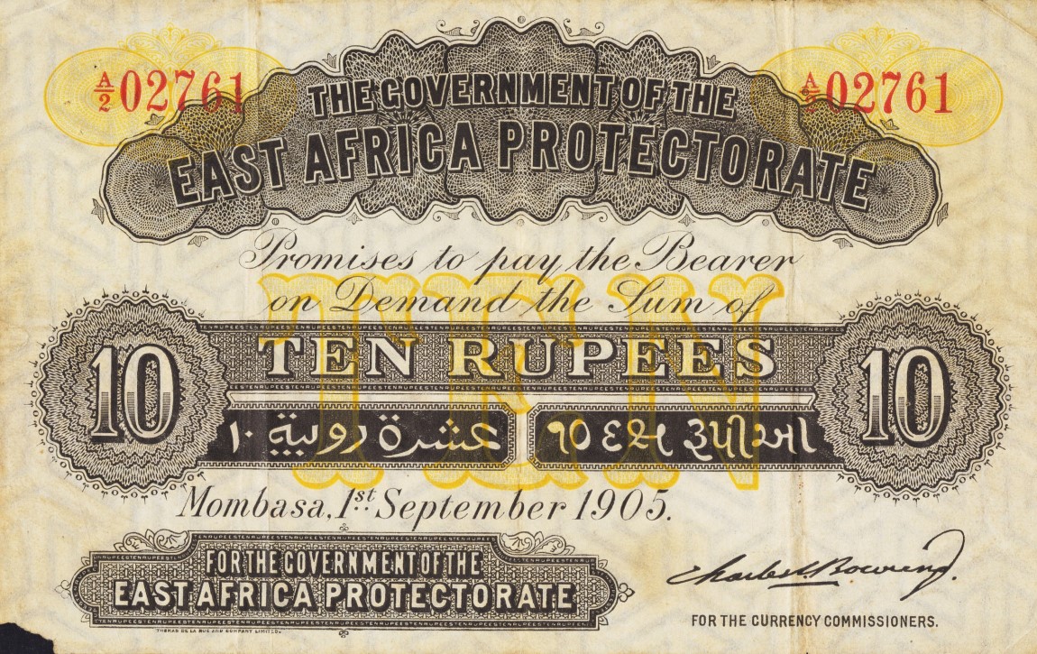 Front of East Africa p1B: 10 Rupees from 1905