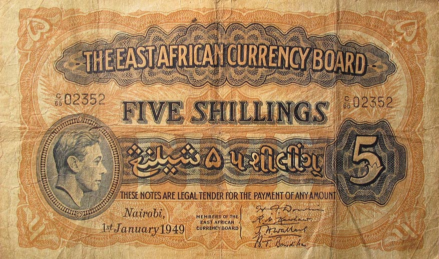 Front of East Africa p26Ab: 5 Shillings from 1939