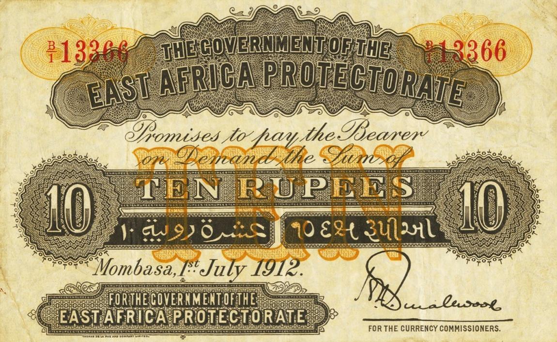 Front of East Africa p2A: 10 Rupees from 1912