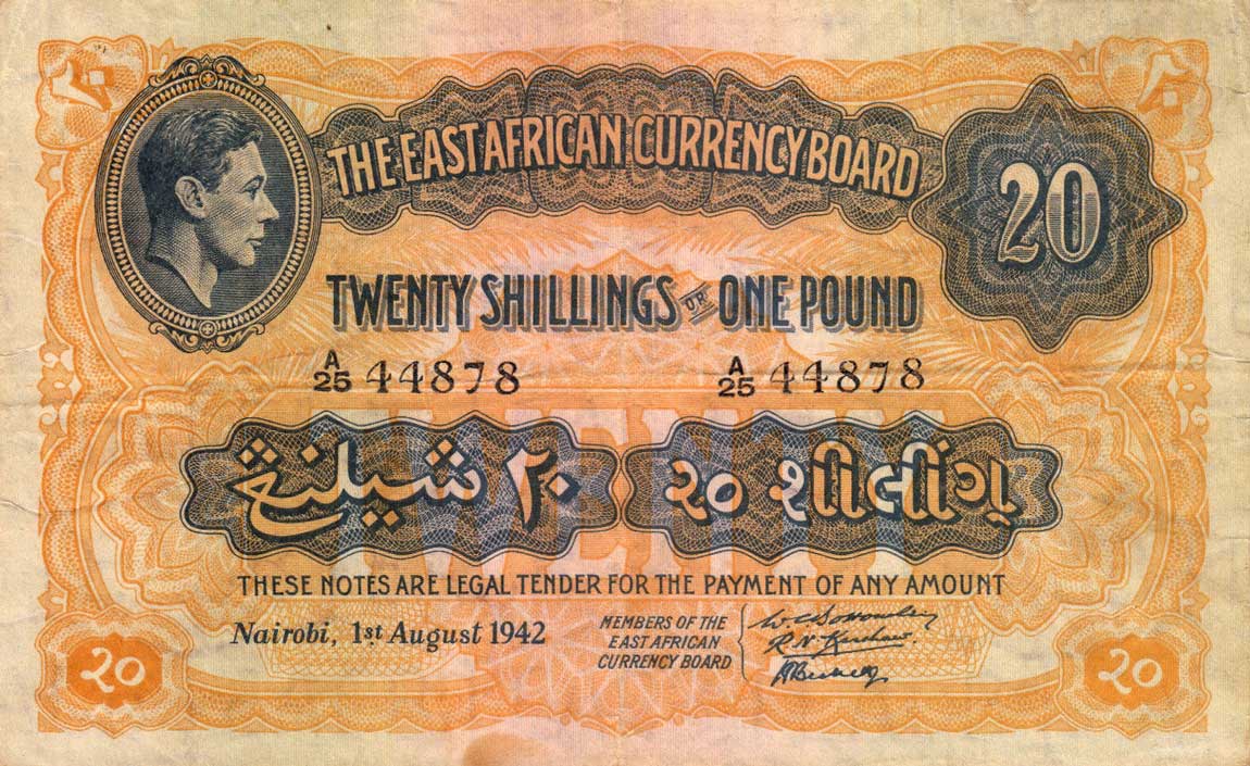 Front of East Africa p30A: 20 Shillings from 1942