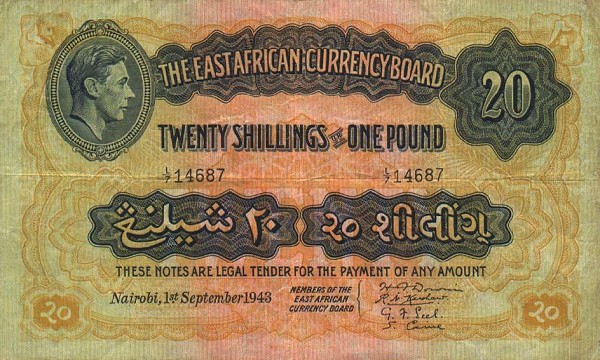 Front of East Africa p30b: 20 Shillings from 1943