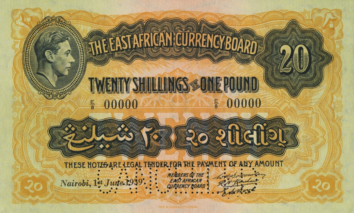 Front of East Africa p30s: 20 Shillings from 1938