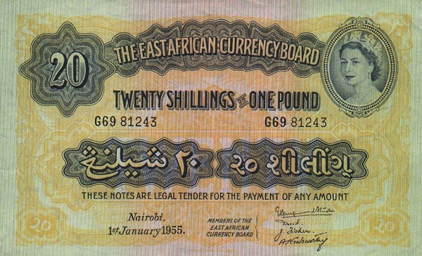 Front of East Africa p35: 20 Shillings from 1953