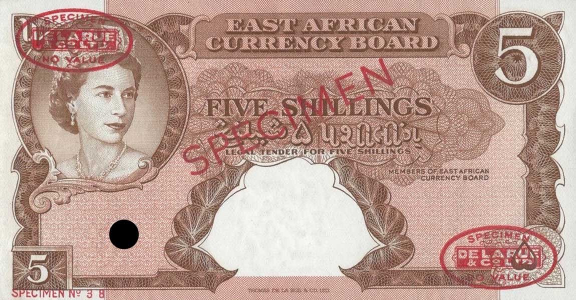 Front of East Africa p37s: 5 Shillings from 1958