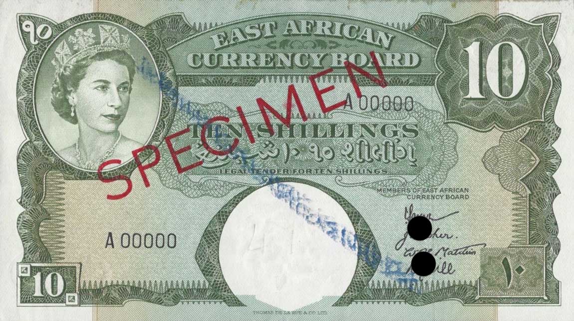 Front of East Africa p38s: 10 Shillings from 1958