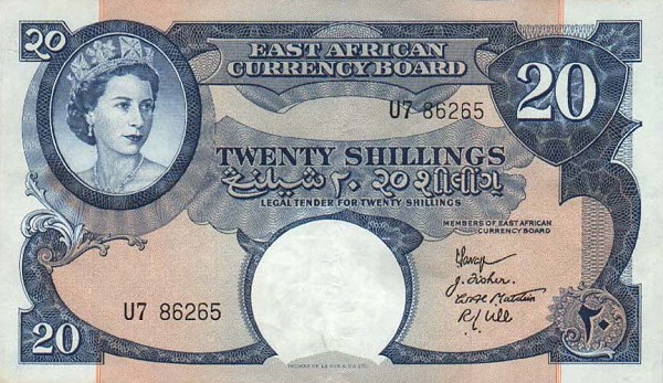 Front of East Africa p39a: 20 Shillings from 1958